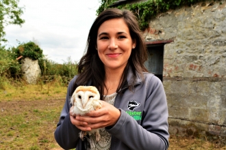 EVS Volunteer, Solene with barn owl chick 