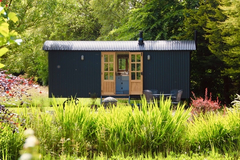 Front facing shot of one of Peatland's outdoor shepherd's huts