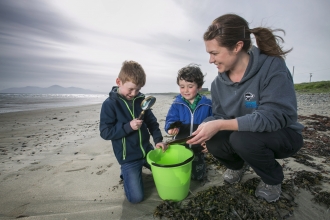 Kids examining shark egg cases