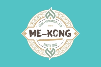 Logo of restaurant Mekong on a light blue background