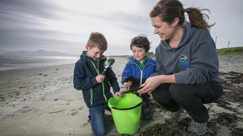 Kids examining shark egg cases