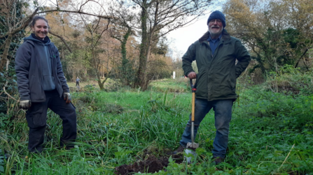Laia and Phil tree planting at Balloo Woodland