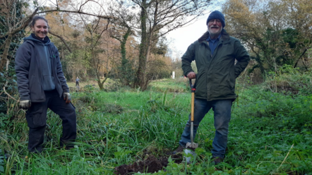 Laia and Phil tree planting at Balloo Woodland 