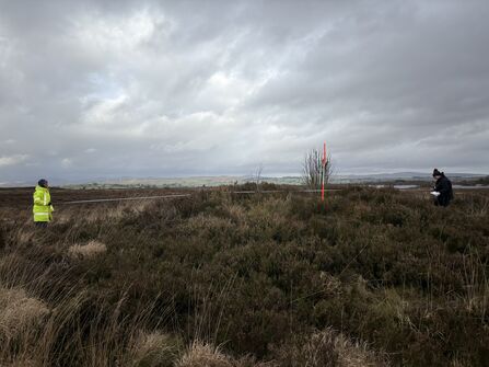 The team looking closely at The Cairn 