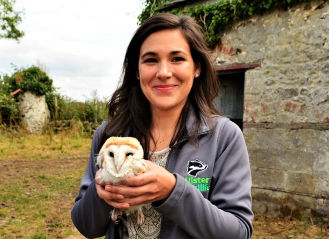 EVS Volunteer, Solene with barn owl chick 