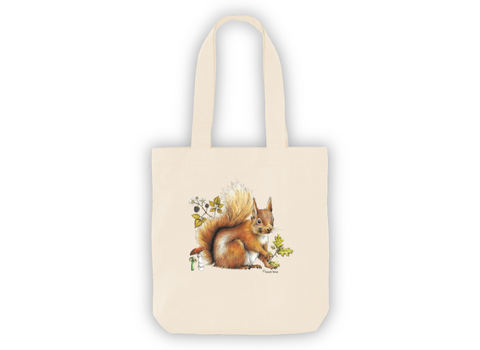 Tote bag with an illustration of a red squirrel